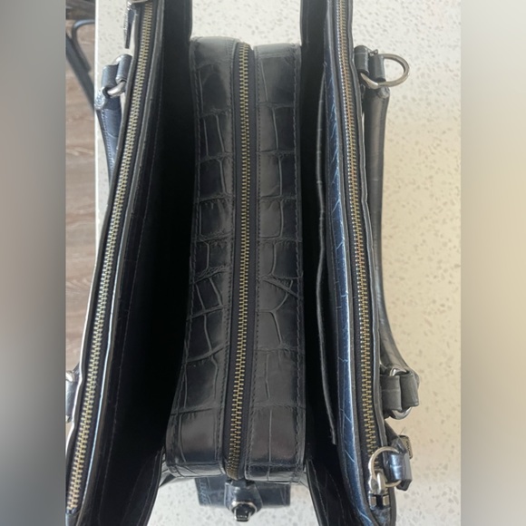 Coach - Navy Leather Croc Embossed Brooklyn Carryall Handbag - Picture 5 of 15